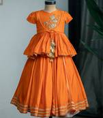 Orange embroidered dola silk kurti ghagra set