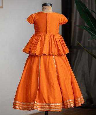 Orange embroidered dola silk kurti ghagra set 5