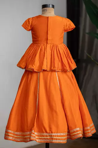 Orange embroidered dola silk kurti ghagra set
