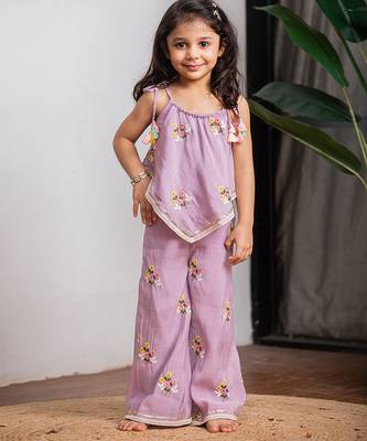Purple embroidered pure chanderi co ord set 1