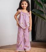 Purple embroidered pure chanderi co ord set