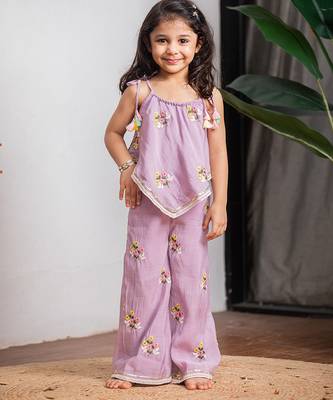 Purple embroidered pure chanderi co ord set 2