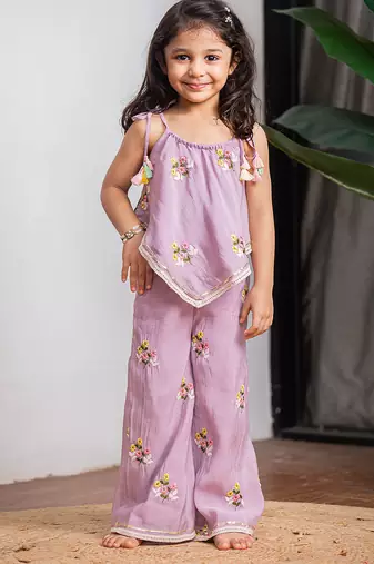 Purple embroidered pure chanderi co ord set
