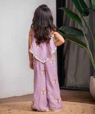 Purple embroidered pure chanderi co ord set 3