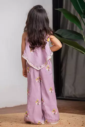 Purple embroidered pure chanderi co ord set