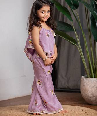 Purple embroidered pure chanderi co ord set 4