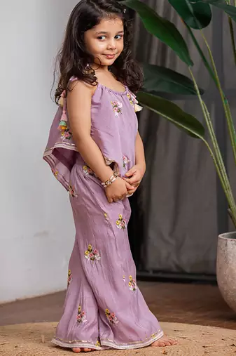 Purple embroidered pure chanderi co ord set