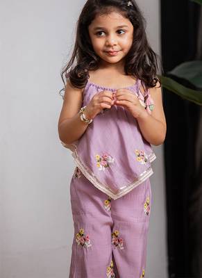 Purple embroidered pure chanderi co ord set 5