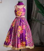Purple printed pure muslin silk lehenga set