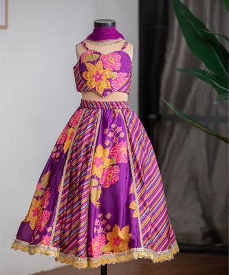 Purple printed pure muslin silk lehenga set 2