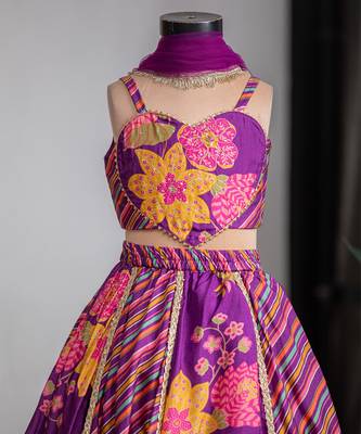 Purple printed pure muslin silk lehenga set 3