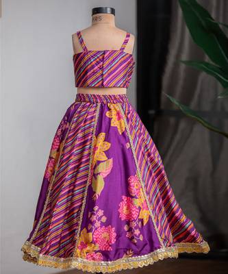 Purple printed pure muslin silk lehenga set 4