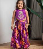 Purple printed pure muslin silk ghagra set