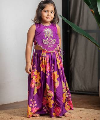 Purple printed pure muslin silk ghagra set 2