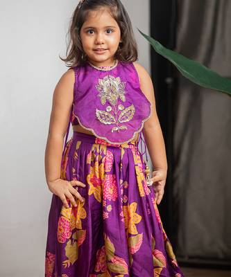 Purple printed pure muslin silk ghagra set 3