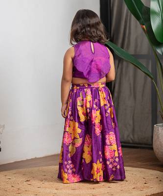 Purple printed pure muslin silk ghagra set 4