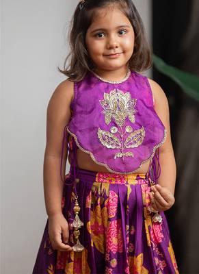 Purple printed pure muslin silk ghagra set 5