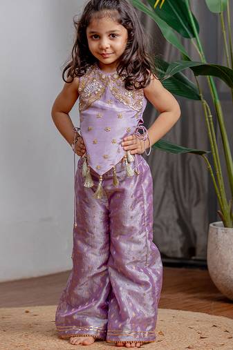 Purple embroidered banarasi co ord set