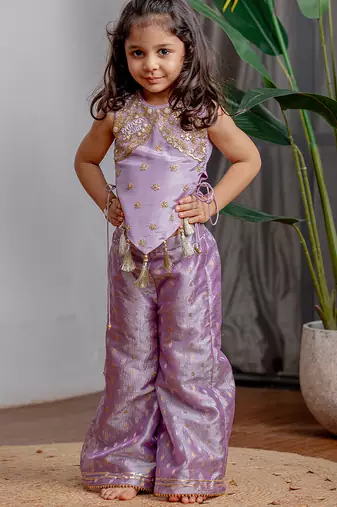 Purple embroidered banarasi co ord set