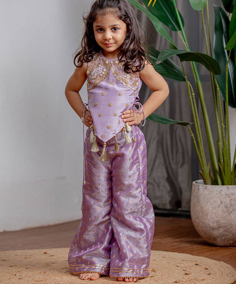 Purple embroidered banarasi co ord set