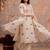 Off-white mul silk BLEND  3pcs Unstitched dress material with blue floral embroidery work .