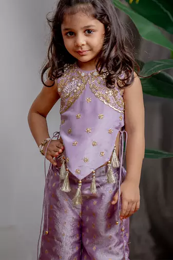 Purple embroidered banarasi co ord set
