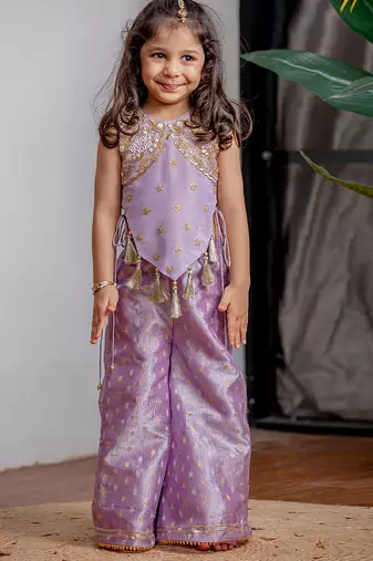 Purple embroidered banarasi co ord set