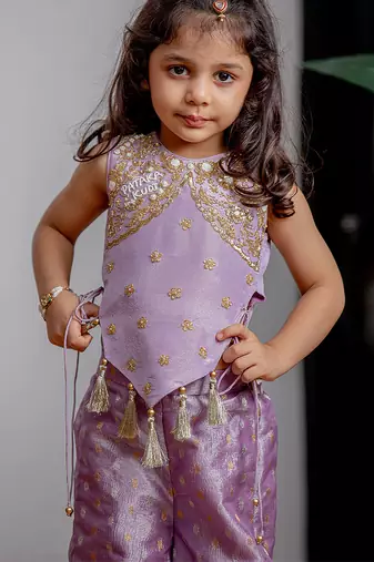 Purple embroidered banarasi co ord set