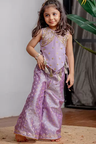 Purple embroidered banarasi co ord set