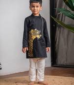 Black printed giza cotton kurta set