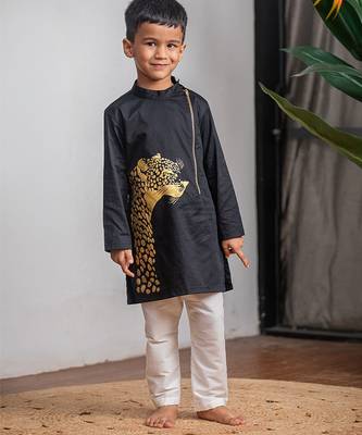 Black printed giza cotton kurta set 2