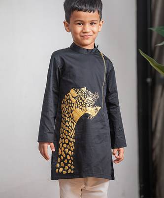 Black printed giza cotton kurta set 3