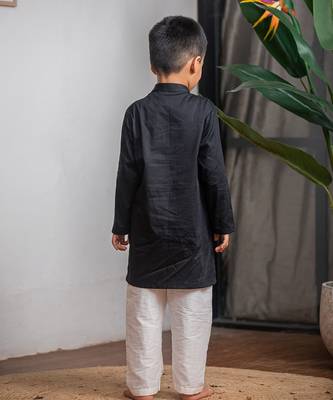Black printed giza cotton kurta set 5