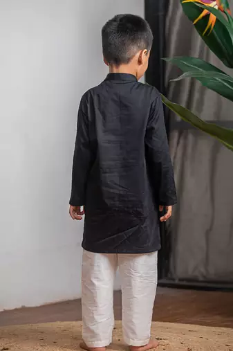 Black printed giza cotton kurta set