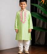 Green embroidered muslin cotton kurta set