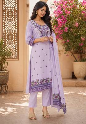 Lavendar handwoven jamdani kurti with dupatta and pant 2