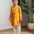 Mustard yellow printed pure muslin silk kurta set