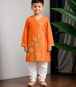 Orange embroidered dola silk angrakha kurta set