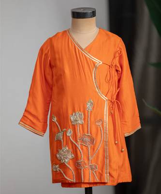 Orange embroidered dola silk angrakha kurta set 2