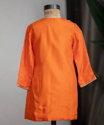 Orange embroidered dola silk angrakha kurta set 3