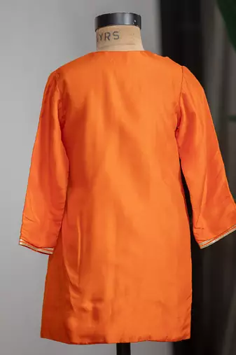 Orange embroidered dola silk angrakha kurta set