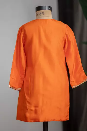 Orange embroidered dola silk angrakha kurta set