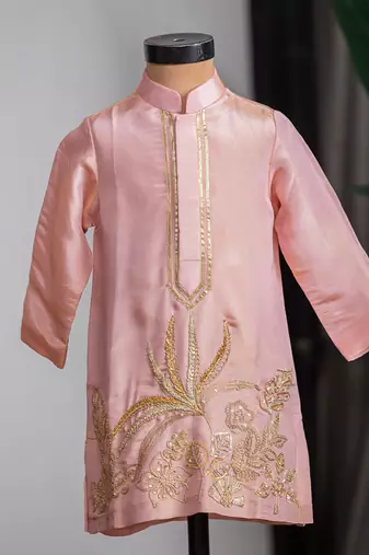 Peach embroidered cosmic silk kurta set