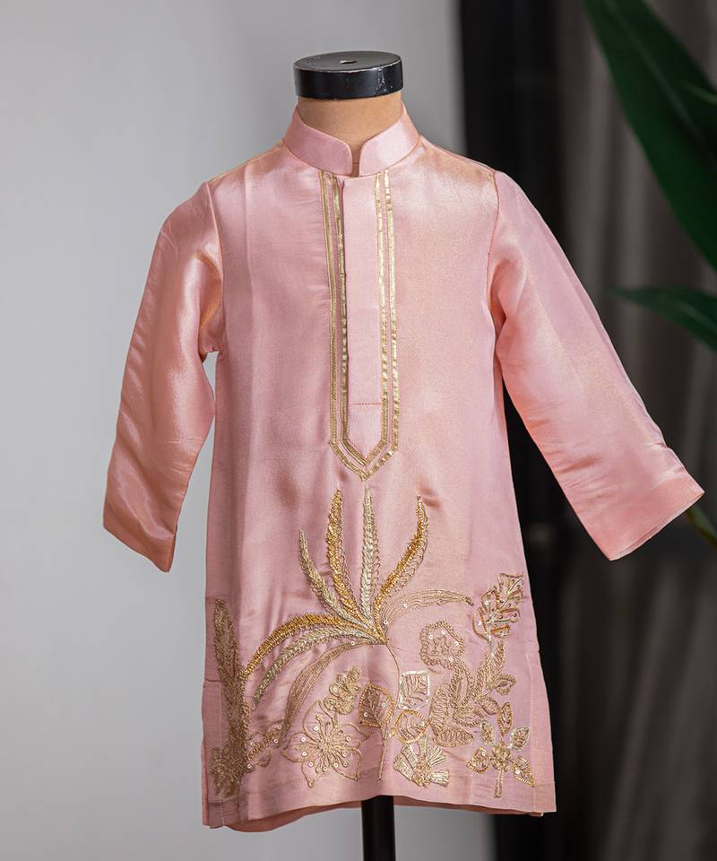 Peach embroidered cosmic silk kurta set