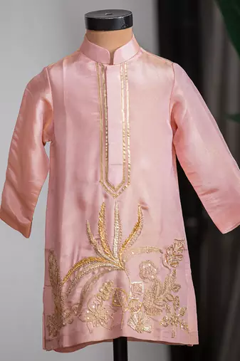 Peach embroidered cosmic silk kurta set