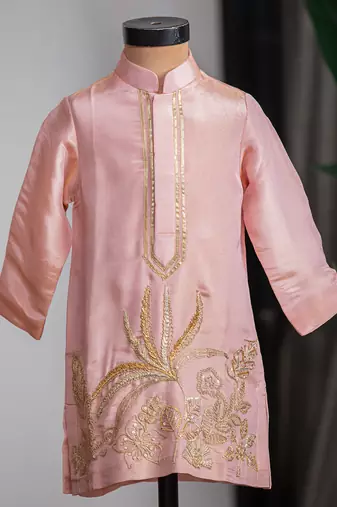 Peach embroidered cosmic silk kurta set