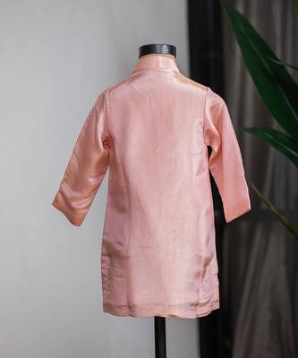 Peach embroidered cosmic silk kurta set 4