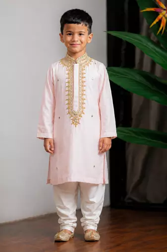 Pink embroidered dola silk kurta set