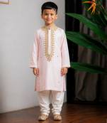 Pink embroidered dola silk kurta set