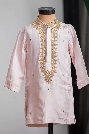Pink embroidered dola silk kurta set
